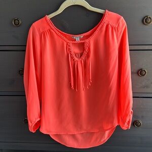 Neon Coral Blouse with Fringe